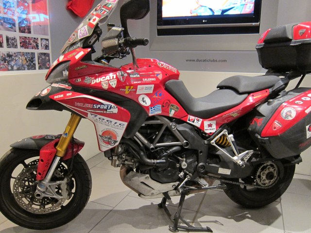 Paolo Pirozzi's Lidia. The Multistrada that went around the world in 2010. Borgo Panigale, October 2011