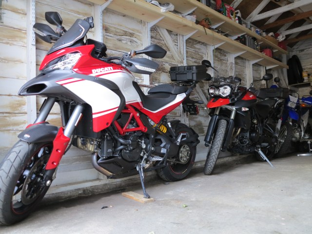 Bikes tucked away, the only wall of the garage that has been reorganized.