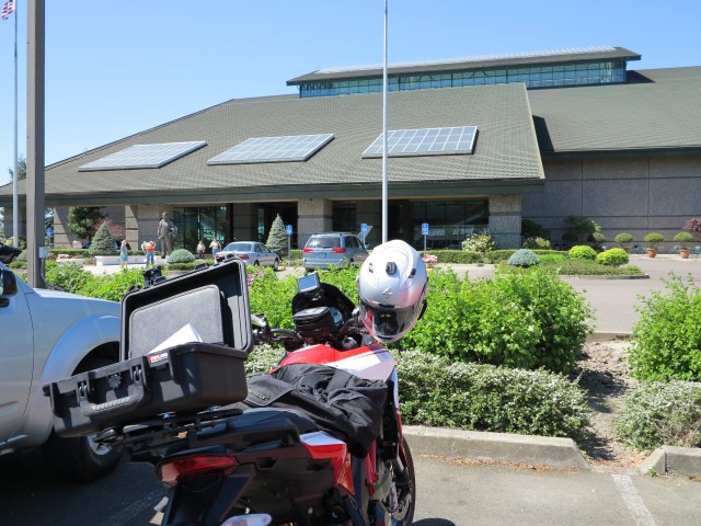 The bike in front of the Evergreen Aviation Museum