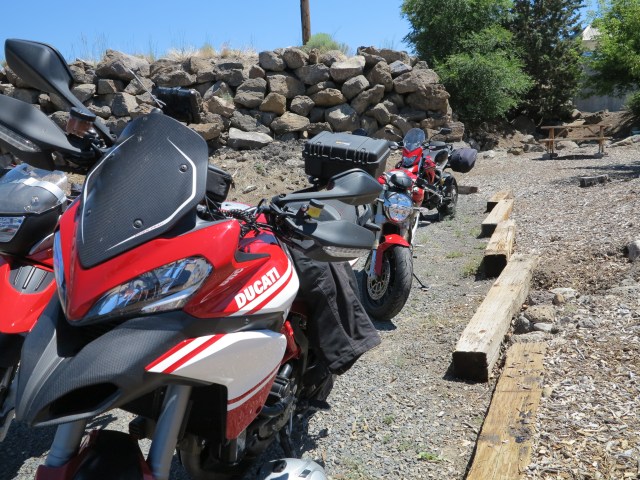 Some of the bikes in the parking area of the restaurant
