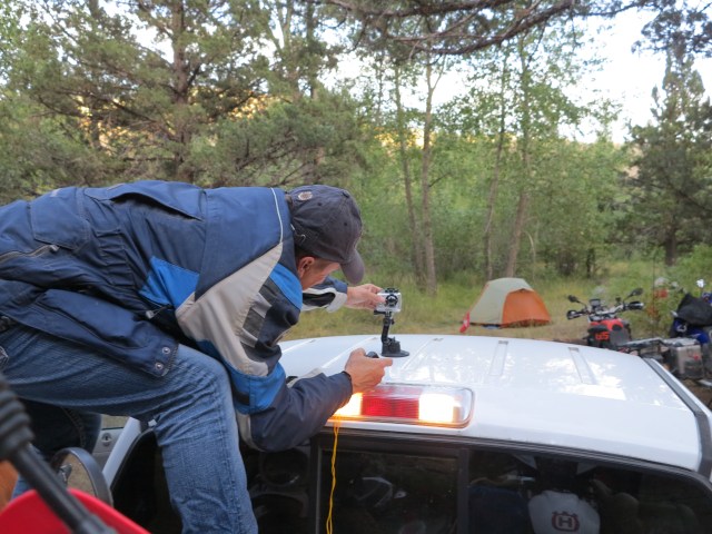 Setting the go pro on the roof of the truck