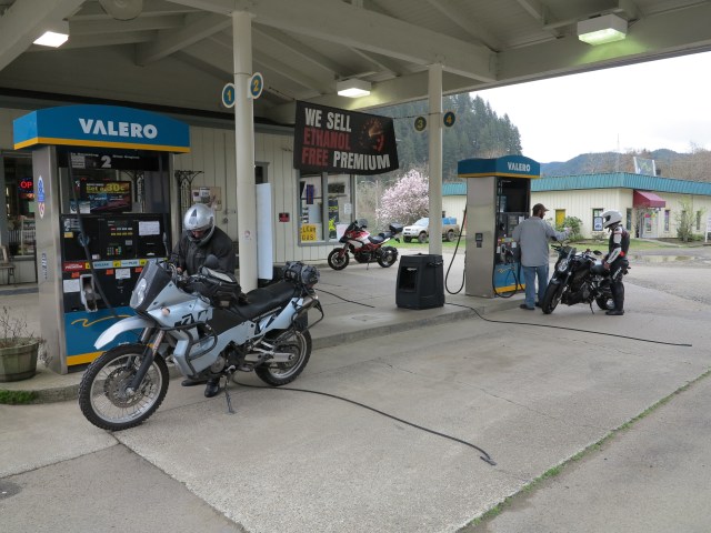 The KTMs need a refill. The Ducati looks from the distance.