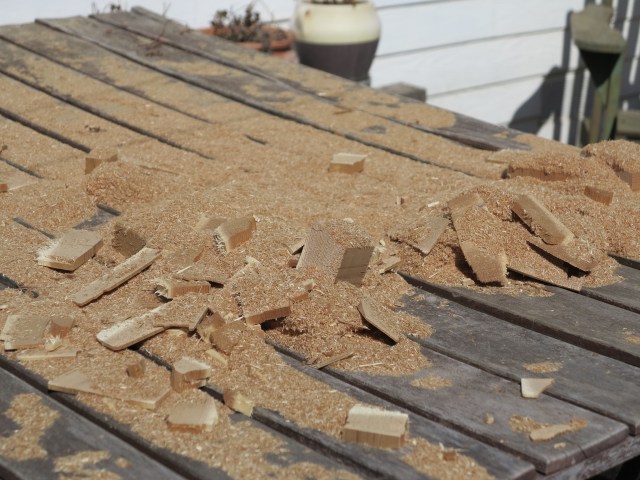 Saw dust, finishing the arbor on top of the front gate