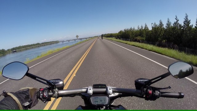 Cruise control on (green light on the right side of the upper dash) set at 48mph, 4th gear